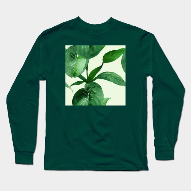 Pothos leaves pattern Long Sleeve T-Shirt by etherElric